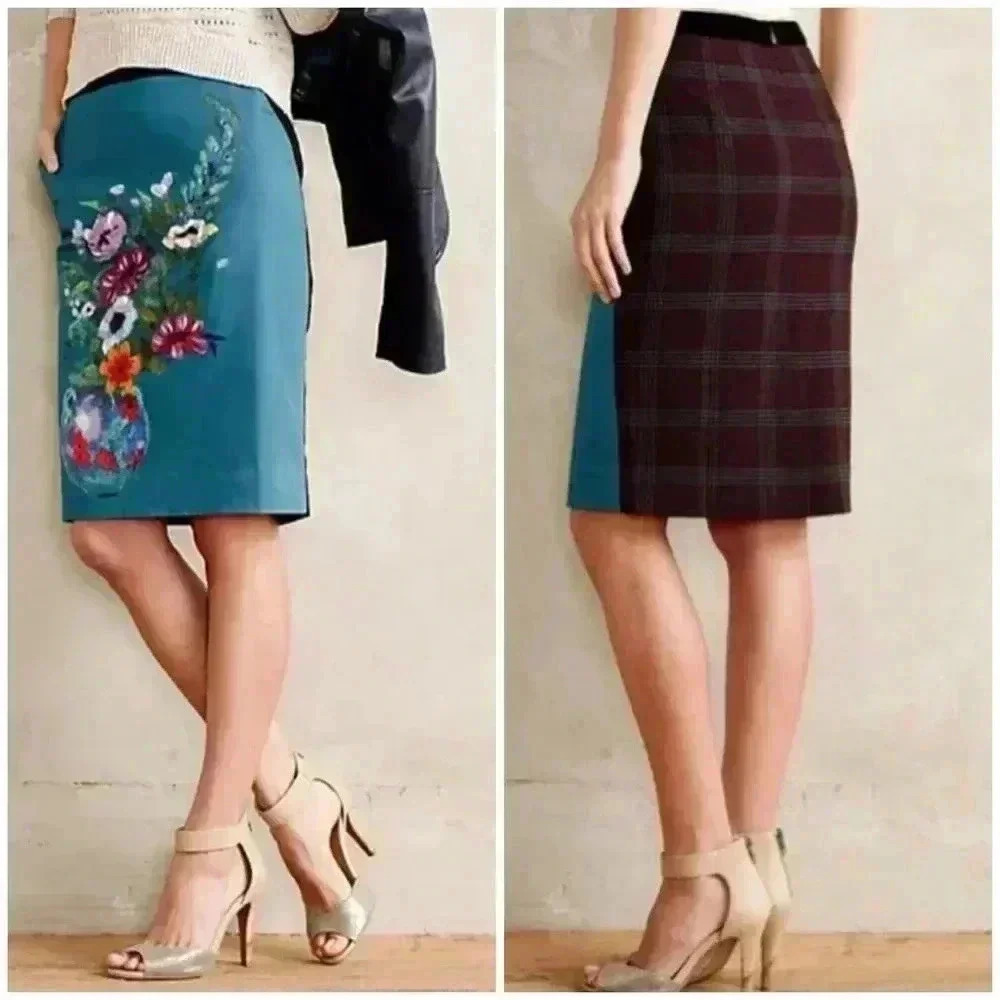 Anthropology HD in Paris emerald garden pencil skirt